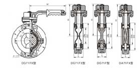 D71F4、D71F46手動(dòng)襯四氟蝶閥外形結(jié)構(gòu)連接尺寸圖