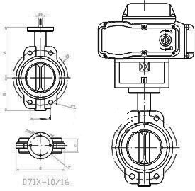D971X對(duì)夾式電動(dòng)軟密封蝶閥主要外形連接尺寸圖