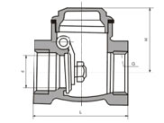 H14W-16P、H14W-16R型臥式不銹鋼內(nèi)螺紋止回閥主要連接外型尺寸圖